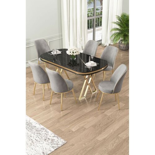 Hanah home Set Trpezarijski sto i 6 stolica Lai, Sivo-crna Cene
