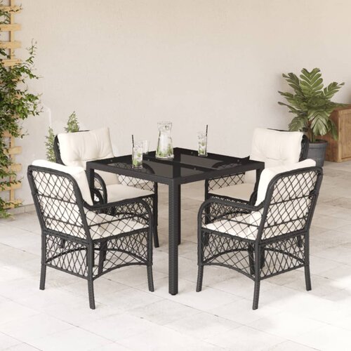  5-dijelni vrtni blagovaonski set s jastucima od poliratana crni Crna 90 cm table length Cijene