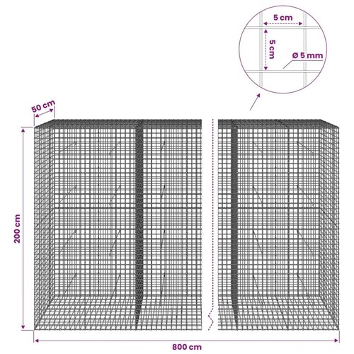  Gabion s žicom debljine 5 mm i mrežom 5x5 cm 800x50x200 cm - 50 cm 200 cm 800 x 230 cm Slike