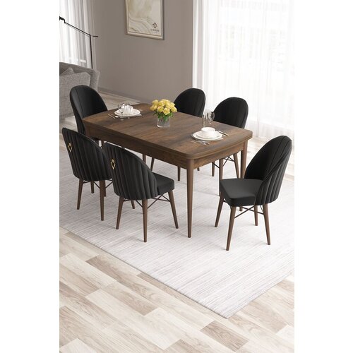 Hanah home set trpezarijski sto i 6 stolica roz, crno-braon Cene