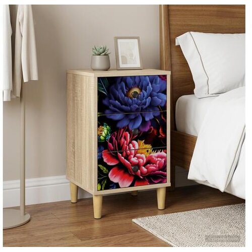 vidaXL Noćni ormar KIEL Hrast sonoma 36 x 33 x 60 cm Konstruirano drvo - Tamni cvjetni uzorak 1 Cene