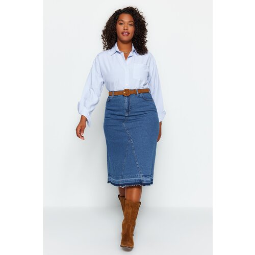 Trendyol Curve Blue Color Block Denim Skirt Cene