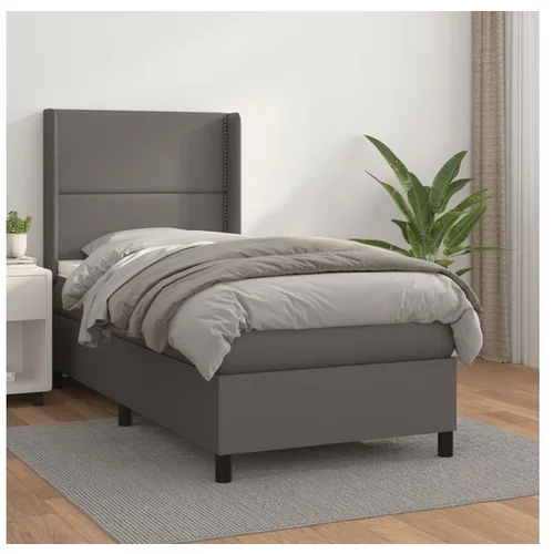 vidaXL Box spring postelja z vzmetnico siv 90x190 cm umetno