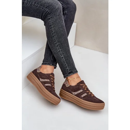 Zazoo N1176 Suede Sneakers On Platform Leopard Chocolate