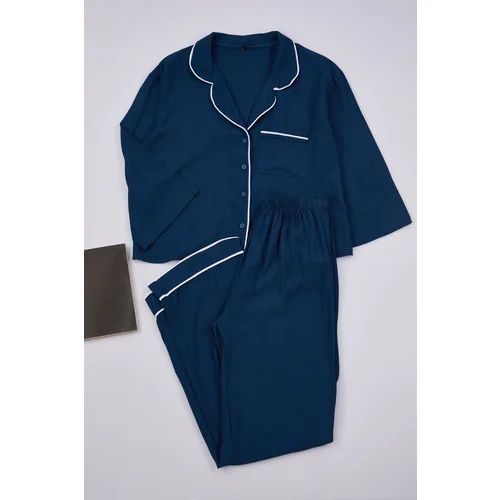 Trendyol Navy Blue Viscose Woven Pajama Set