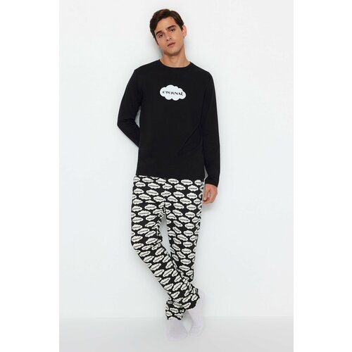 Trendyol Men's Black Printed Regular Fit Knitted Pajamas Set. Slike