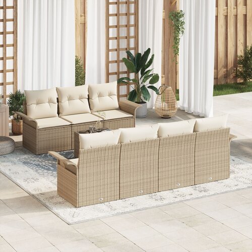 VidaXL 8-dijelni vrtni sofa set s jastučićima bež Poly Rattan Slike