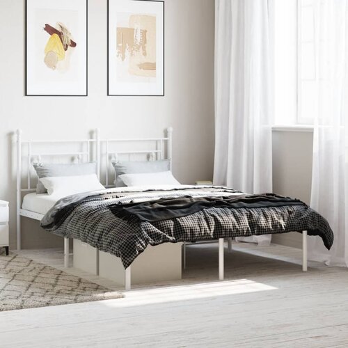 vidaXL Kovinski posteljni okvir z vzglavjem bel 135x190 cm Cene