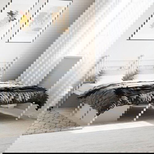 VidaXL Metalni okvir za krevet s uzglavljem bijeli 135x190 cm Slike