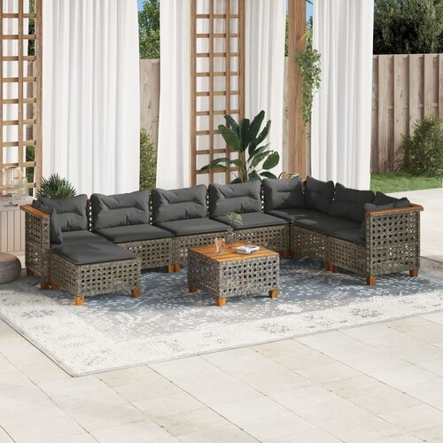 vidaXL 9-dijelni set vrtnih sofa od poliratana s jastucima sivi Cijene