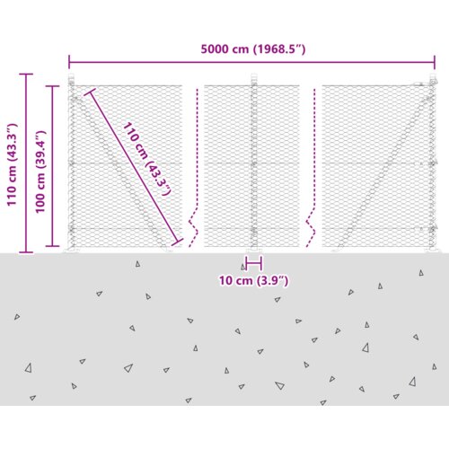 vidaXL hexagonalna ograja siva 1x50 m jeklo, ograjni stebri s podnožji 13 kos Ø32mm 110cm cinkano jeklo Cene