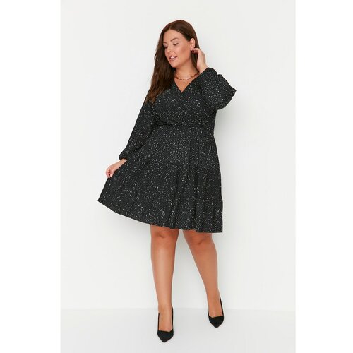 Trendyol Curve Black Double Breasted Collar Patterned Knitted Dress Slike