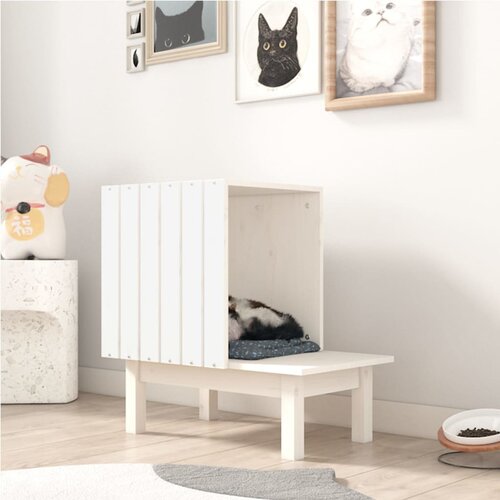 vidaXL Mačja hiška bela 60x36x60 cm trdna borovina Cene