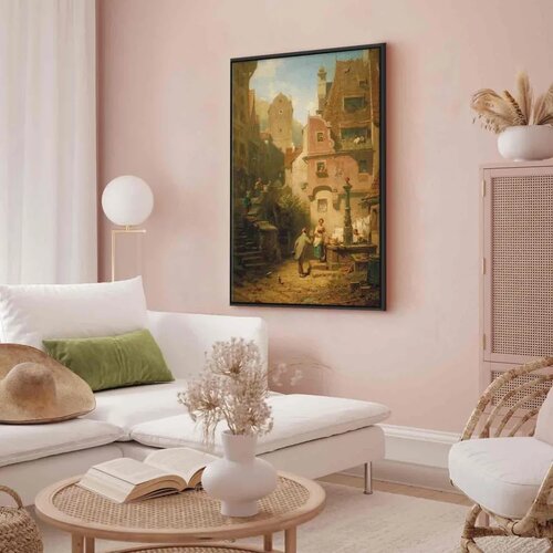  Slika - Carl Spitzweg &amp;ndash; Well-Wisher Presenting Flowers 80x120 U crnom drvenom okviru Slike
