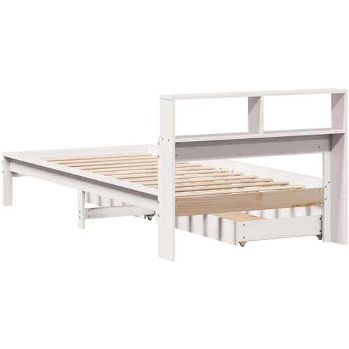 VidaXL Krevet s regalom za knjige bez madraca bijeli 75x190cm borovina Slike