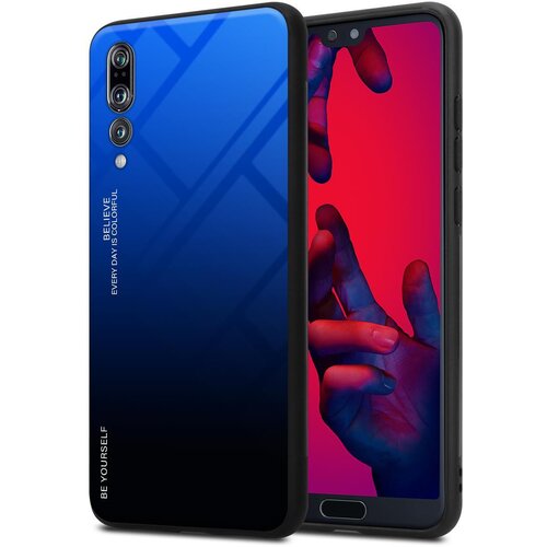  Ohi&scaron;je, združljiv s Huawei v modri barvi - črni - dvobarvni za&scaron;čitni pokrov iz silikona TPU in hrbta iz kaljenega stekla, (20573936) Cene
