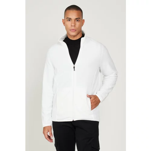 AC&Co / Altınyıldız Classics Men's White Anti-pilling Anti-Pilling Standard Fit Bato Collar Sweatshirt Fleece Jacket.