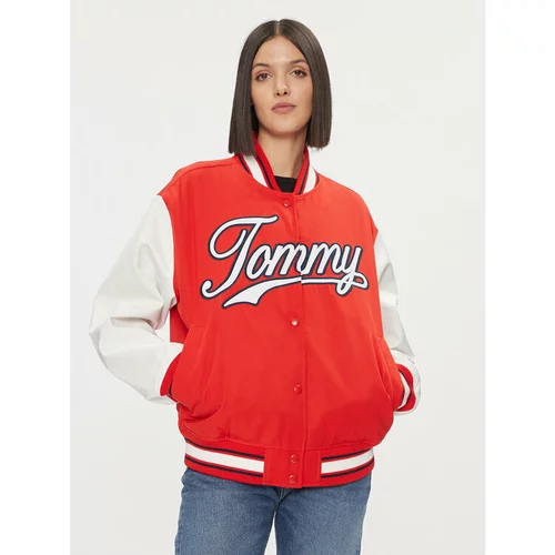 Tommy Jeans Bomber jakna Letterman DW0DW17233 Rdeča Relaxed Fit