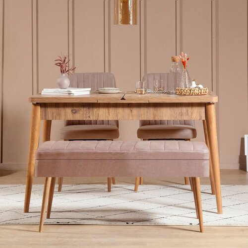 Hanah home Vina 0900 - 3 - Atlantic, Stone Atlantic PineStone Extendable Dining Table & Chairs Set (4 Pieces) Cene