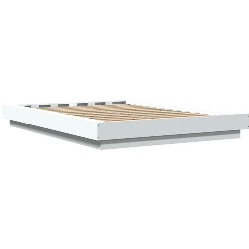 vidaXL Posteljni okvir z LED lučkami bel 135x190 cm inženirski les Cene