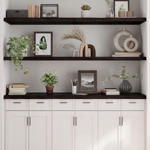 VidaXL Zidna polica tamnosmeđa 180x60x(2-4) cm od obrađene hrastovine Slike