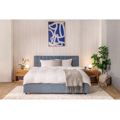 Bonami Selection Modra oblazinjena zakonska postelja s prostorom za shranjevanje z letvenim dnom 160x200 cm Myra Slim Line &amp;ndash; Slike