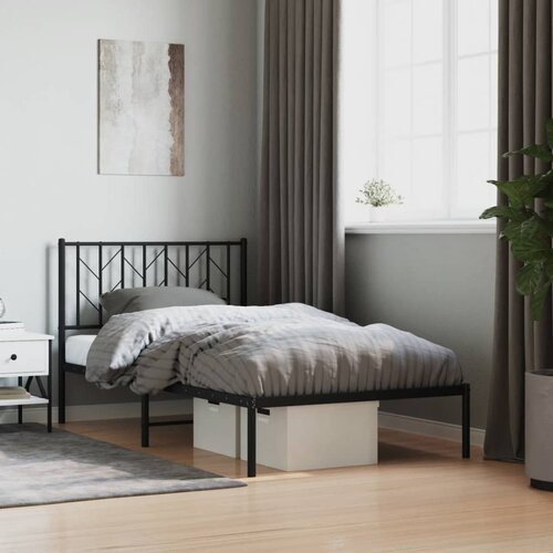 VidaXL Metalni okvir za krevet s uzglavljem crni 100x190 cm Slike