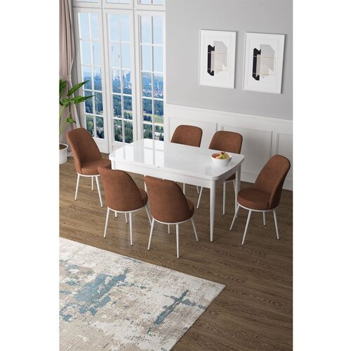 Hanah home zen - white, tile red whitetile red extendable dining table & chairs set (7 pieces) Cene