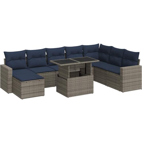  9-dijelni set vrtnih sofa poliratan i bagrem s jastucima sivi Slike