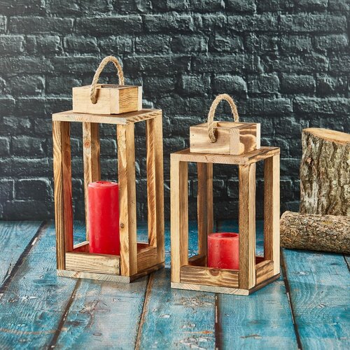 Conceptum Hypnose Set svećnjaka Double Lantern, Drveni, 30x25 cm Cene