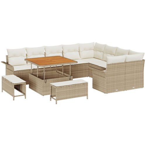vidaXL 12-dijelni Vrtni Sofa Set s Jastučićima Bež Poli Ratan Akacija, 3-dijelni Vrtni Komplet s Jastučićima Bež Poli Ratan Akacija, 2-sjedni Vrtni Sofa s Jastučićima Bež Poli Ratan Cijene