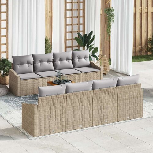  Set od 7 vrtnih sofa sa jastučićima bež poli ratan akacija Slike