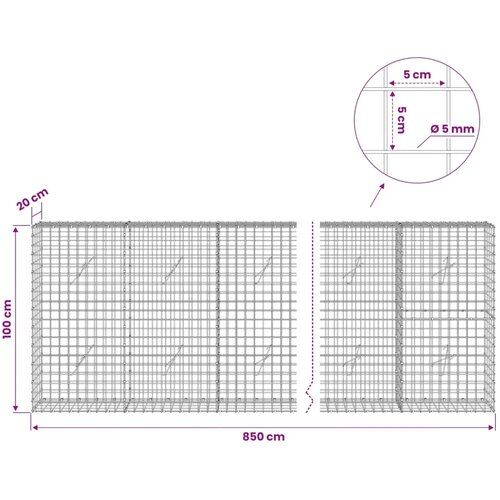  Gabion s žicom debljine 5 mm i mrežom 5x5 cm 850x20x100 cm - 20 cm 100 cm 850 cm Slike