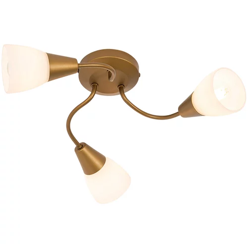 QAZQA Klasični stropni reflektor v zlati barvi z motnim steklom okrogel 3-svetlobni - Madi