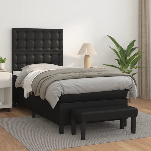 VidaXL Box spring postelja z vzmetnico črn 100x200 cm umetno usnje Slike