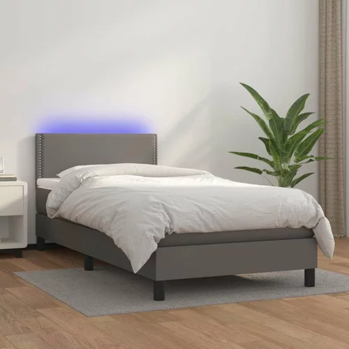  Krevet box spring s madracem LED sivi 80x200 cm od umjetne kože