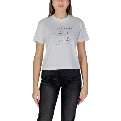 Calvin Klein Jeans Majice s kratkimi rokavi EMBROIDERED INSTITUTIONAL J20J224987 Bela Cene