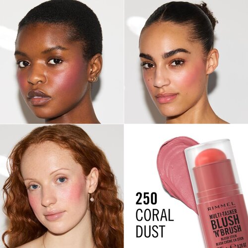Rimmel London Multi-Tasker Blush&amp;#039;N&amp;#039;brush rdečilo v paličici s čopičem odtenek 250 Coral Dust 8 g Slike