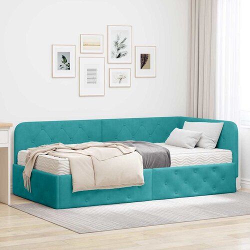 vidaXL Kotna postelja z vzmetnico Turkizna 90 x 190 cm Žamet Cene