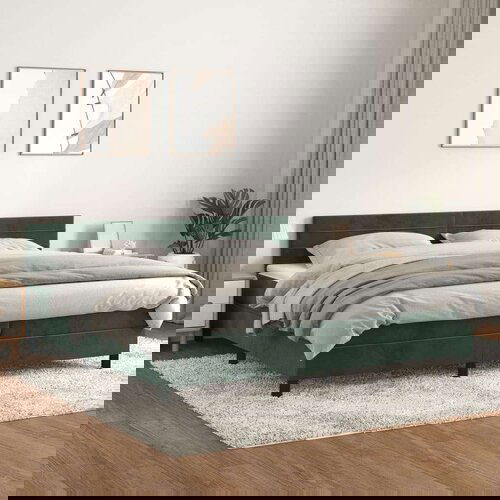  Box spring postelja z vzmetnico temno zelena 200x200 cm žamet Slike