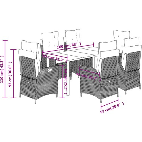  7-dijelni vrtni blagovaonski set s jastucima poliratan smeđi Smeđa 160 x 80 x 74 cm Slike