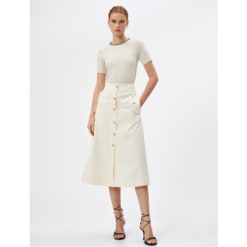 Koton Midi Skirt with Pocket Detailed Buttons and Slits in Cotton Slike