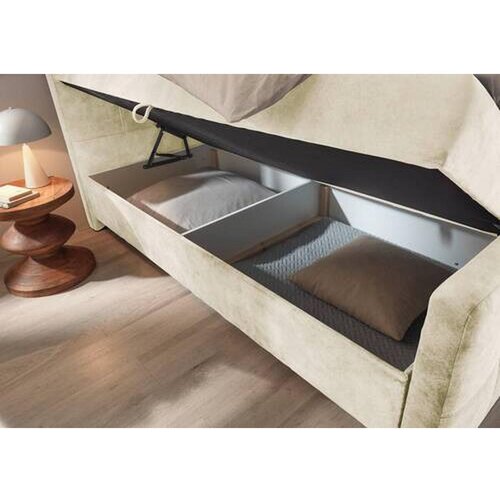 MID.YOU POSTELJA Z VZMETNICO 160 cm x 200 cm , tekstil, leseni material krem barve Slike