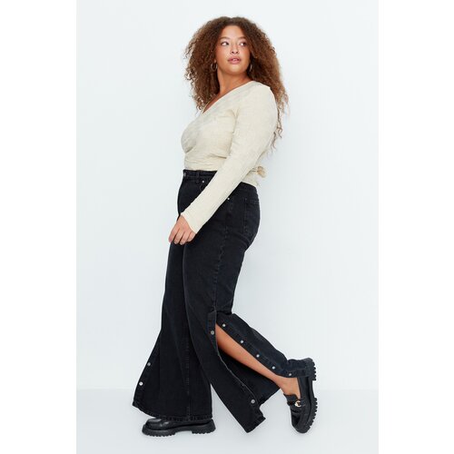 Trendyol Curve Anthracite Yuksel Waist Leg Snap Fastened Wideleg Jeans Cene