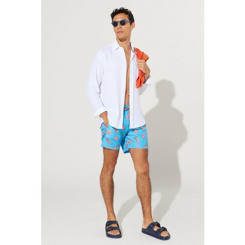 AC&Co / Altınyıldız Classics Men's Turquoise Standard Fit Regular Fit Pocket Quick Dry Patterned Marine Shorts Slike