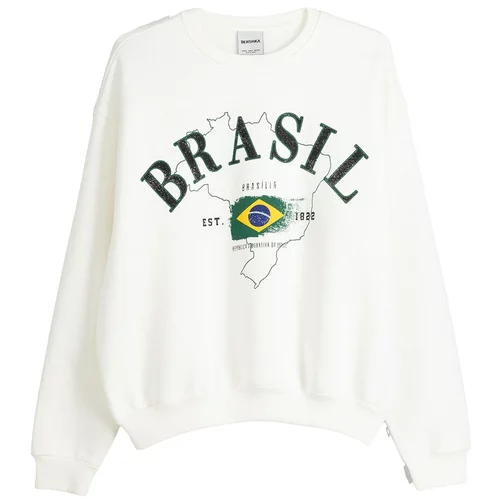Bershka Sweater majica žuta / zelena / crna / bijela