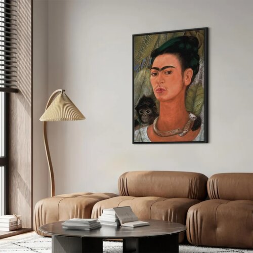  Slika - Frida Kahlo &amp;ndash; Self-Portrait with Monkey 40x60 U crnom drvenom okviru Slike