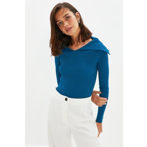 Trendyol indigo collar detailed knitwear sweater Slike
