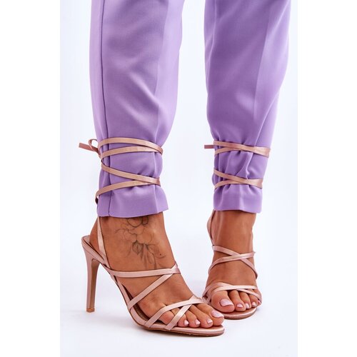FJ1 Women&amp;#039;s Tied Sandals On A High Heel Beige Meya Slike