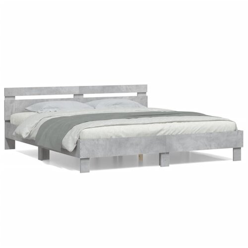 VidaXL Posteljni okvir z vzglavjem betonsko siv 180x200 cm inž. les Slike